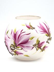 Handpainted Glass Vase | Painted Pink Flowers Art Glass Round Vase | Interior