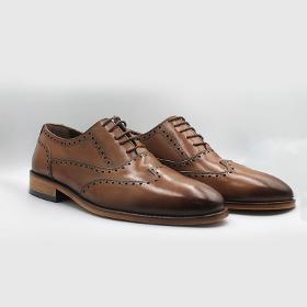Genuine Leather Aged Detailed Tan Laced Embroidered Men's Shoes