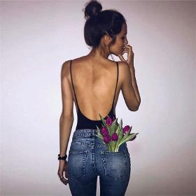 S-L Simple Type Women New Sexy Backless Bodysuit