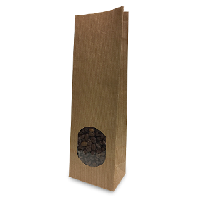Block bottom bag kraft paper brown ribbed with window 55+30x175mm