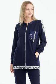 Comfortable pattern silvery stripe detailed tracksuit set - navy blue