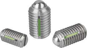 Spring plungers with slot and ball long-lok secured stainless