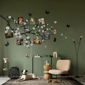 Family Tree With Butterflies and White Flowers