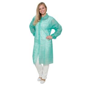 Disposable coat non-woven with push buttons, green