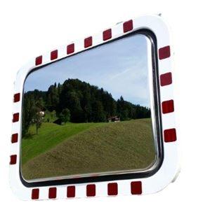 Stainless steel traffic mirror with red/white frame and  ...