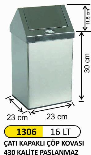 1306 16LT Roof Covered Waste bin 430 Quality Stainless Steel