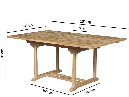 Rectangular teak garden table extendable 150 <>200