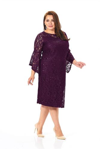 Plus Size Dark Plum Color Spanish Sleeve Lace Dress