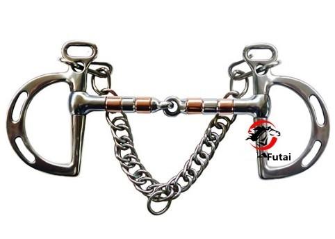 horse bit,with hooks&curb chain.Mouth iwth SS&copper rollers