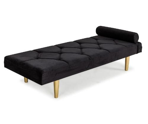 Daybed Royalty in black with golden legs, 185x75x40 cm