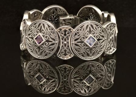 Byzantine Bracelet in Sterling Silver with Zircon (B-01)