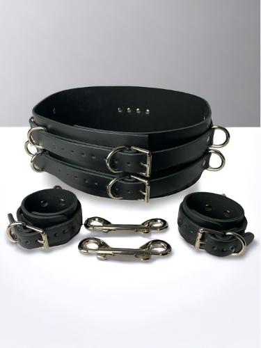 Femitex Luxury BDSM Set with Leather Hand/Wrist Cuffs and Bo