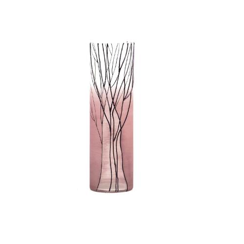 Tree on pink | Art decorated glass vase | Glass vase for flowers | Cylinder Vase