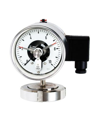 Bourdon tube pressure gauge NS 100, diaphragm seal operation