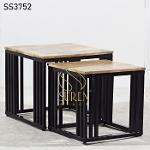 Black Iron Solid Wood Set of Two Side Tables