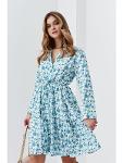 Patterned shirt dress with a belt cream and blue 4171