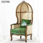Natural Cane Curved Balloon Chair Leather Seating