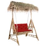 Swing sofa 2-seater with palm leaves and cushion 202 cm bamboo