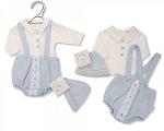 Premature Baby Boys 2 Pieces Short Dungaree Set with Lace an