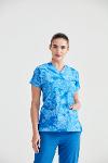 Blue Medical Blouse with Print, For Women - Camouflage Blue Model