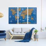 2D Cork Triptych World Map Light
