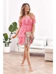 Flared dress with flowers with a frill pink and cream 91380