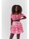 Checkered pink summer top with short sleeves 02050