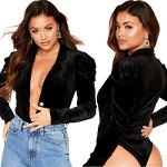 S-XXL Sexy Deep V-Neck Long-Sleeve Single-Breasted Bodysuits