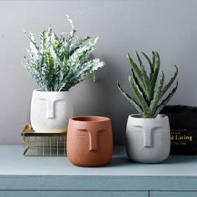 Modern indoor decor Ceramic matt finishing face planters
