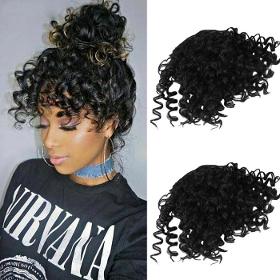 Women Black Curly Bangs Synthetic Wig
