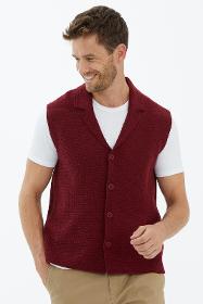 Polo collar buttoned vest - burgundy