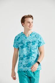 Turquoise Medical Blouse with Print, For Men - Turquoise Camouflage Model