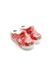 Medical clogs, red color, with print, unisex - Teddy Red comfort model