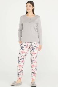 Floral patterned plus size pajamas set - grey