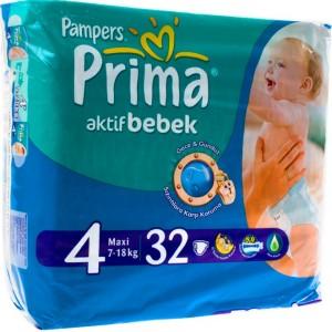 Pampers Prima Aktif Bebek 4 Maxi, Diapers 7-18 Kg, 32 Pcs