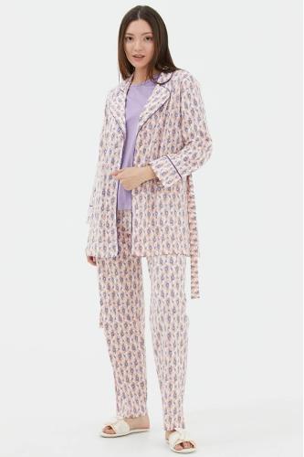 Patterned Triple Pajama Set with Dressing Gown
